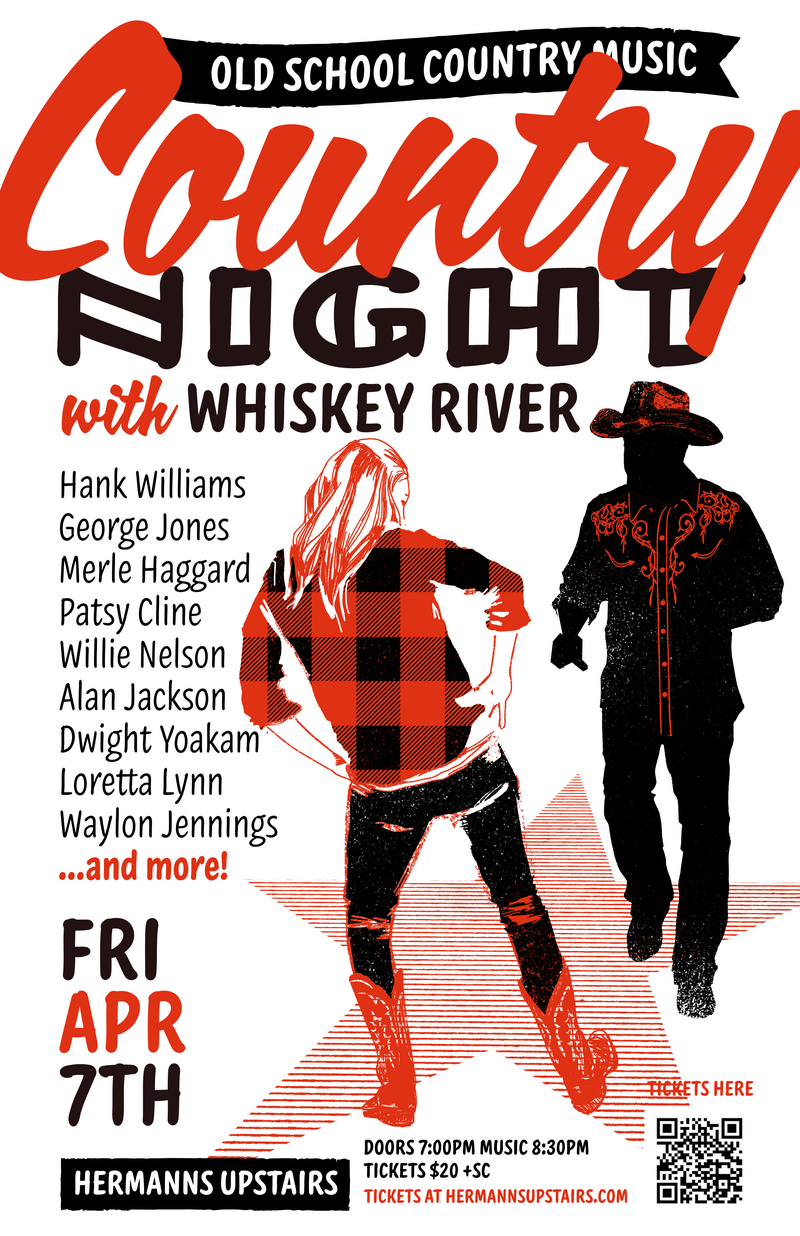 Country Night: Whiskey River @ Hermann's Upstairs Apr 7 2023 - Jun 7th @ Hermann's Upstairs