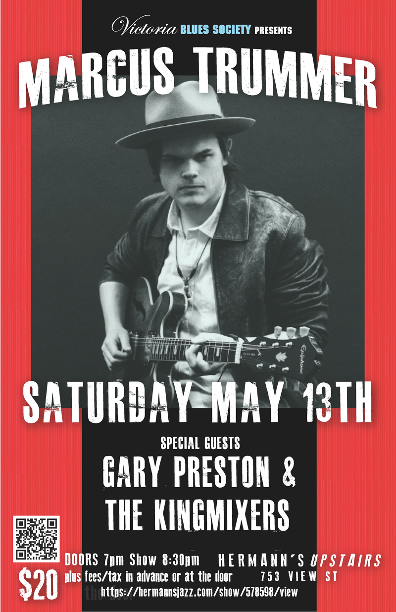 Victoria Blues Society presents Marcus Trummer - Jun 4th @ Hermann's Upstairs