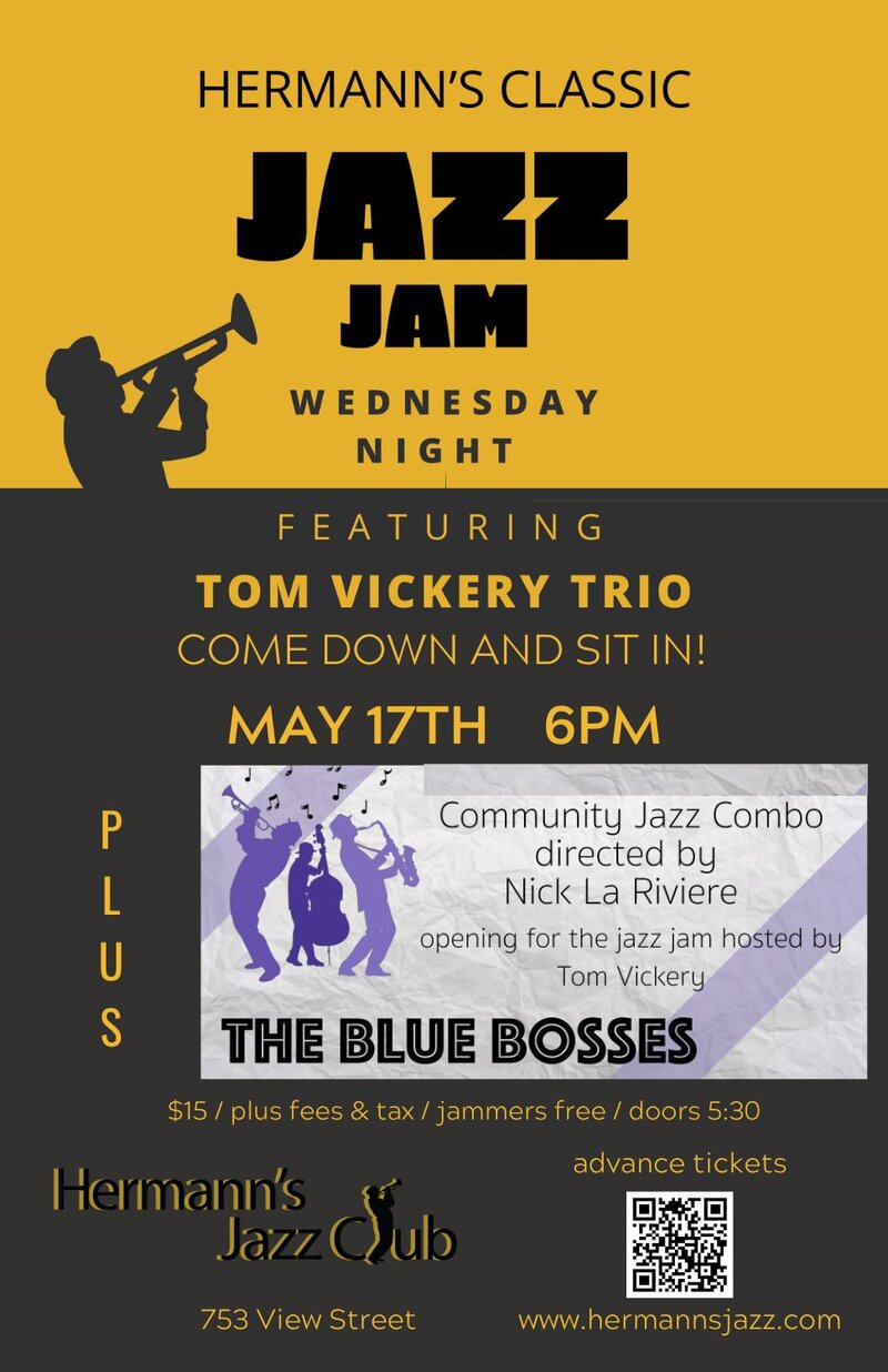 Classic Jazz Jam: Tom Vickery Trio + The Blue Bosses @ Hermann's Jazz Club - May 17, 2023