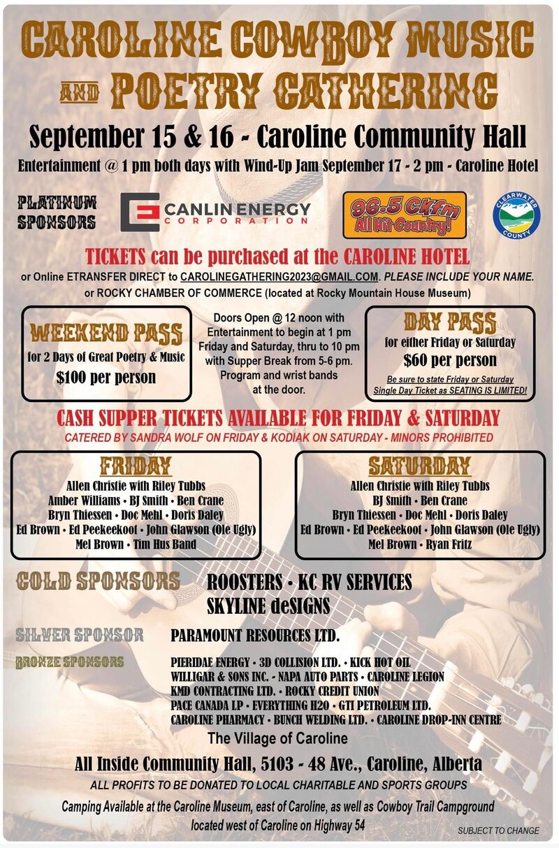 Caroline Cowboy Music and Poetry Gathering @ Caroline Community Hall - Sep 15, 2023