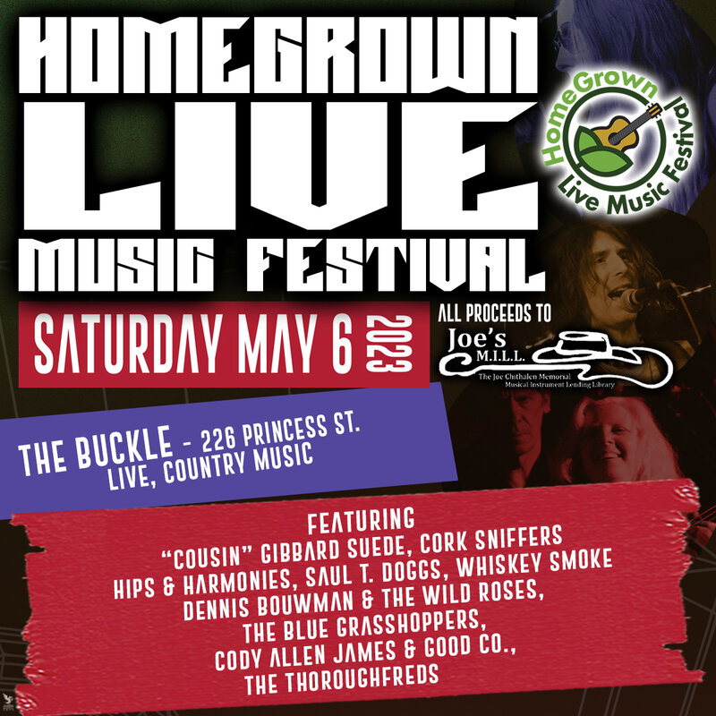 HomeGrown Live Music Festival: &ldquo;Cousin&rdquo; Gibbard Suede, The Cork Sniffers, Hips & Harmonies, Saul T. Doggs, Whiskey Smoke, Dennis Bouwman & The Wild Roses, The Blue Grasshoppers, Good Co., The ThoroughFreds @ King Street Sizzle May 6 2023 - May 6th @ King Street Sizzle