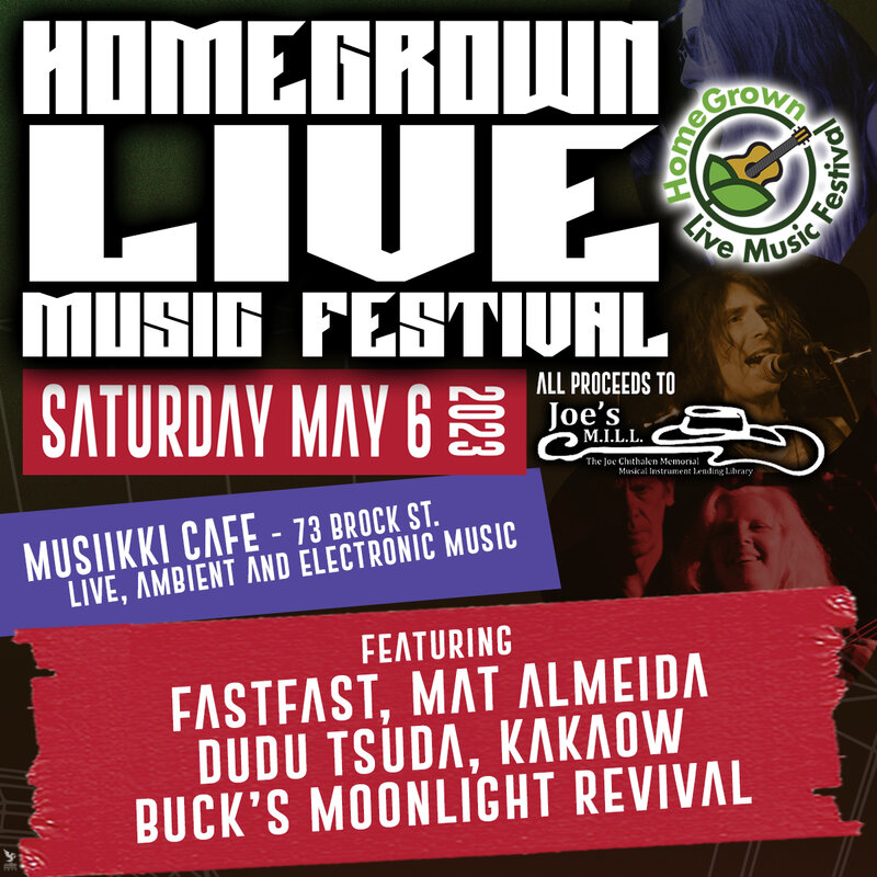 HomeGrown Live Music Festival: Buck&rsquo;s Moonlight Revival, KaKaow, Dudu Tsuda, Mat Almeida, FASTFAST @ Musiikki Caf&eacute; & Whiskey Bar May 6 2023 - May 6th @ Musiikki Caf&eacute; & Whiskey Bar