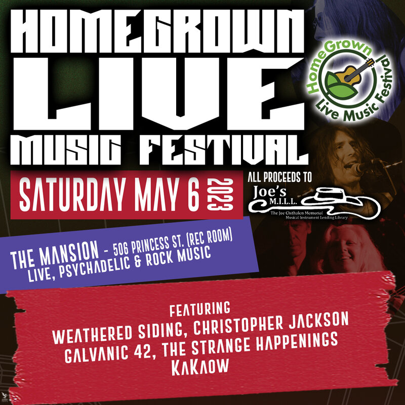 HomeGrown Live Music Festival: KaKaow, The Strange Happenings, Galvanic 42, Christopher Jackson, Weathered Siding @ The Mansion May 6 2023 - May 6th @ The Mansion