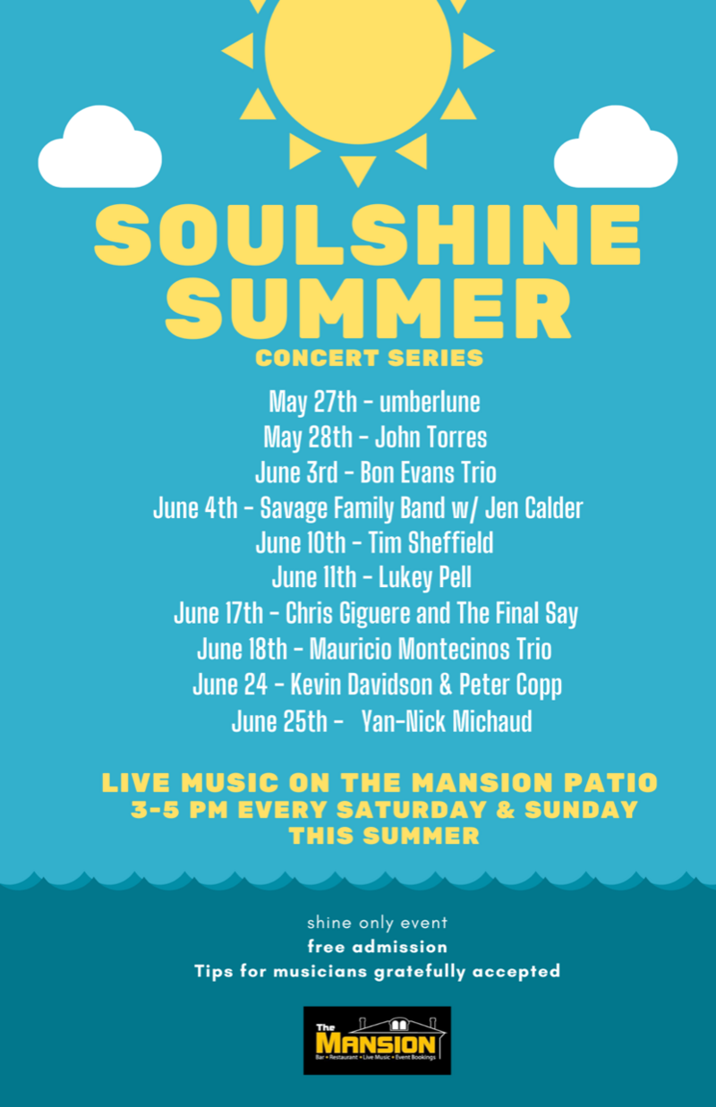 Soulshine Summer Concert Series: Lucanus Pell @ The Mansion Jun 11 2023 - May 9th @ The Mansion