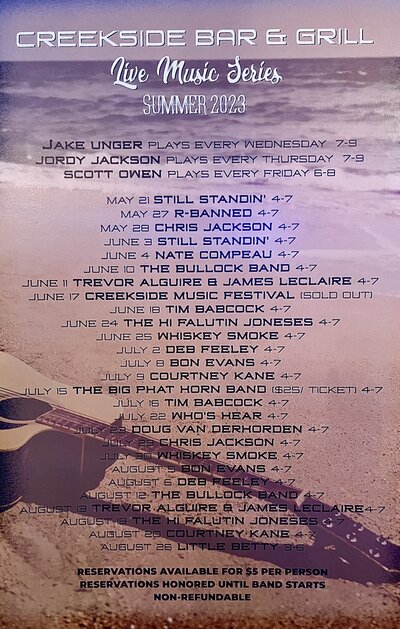 Bon Evans @ The Creekside Bar & Grill Aug 5 2023 - May 1st @ The Creekside Bar & Grill