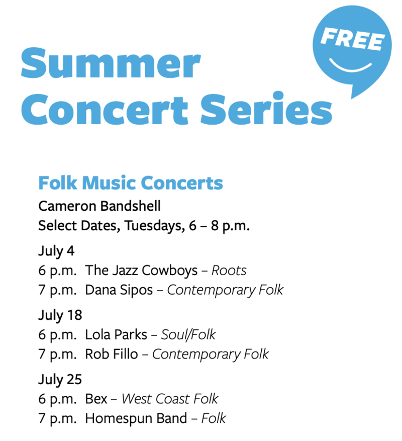 Music in the Park: Lola Parks (6pm) and Rob Fillo (7pm) - May 5th @ Stage in the Park (Cameron Bandshell)