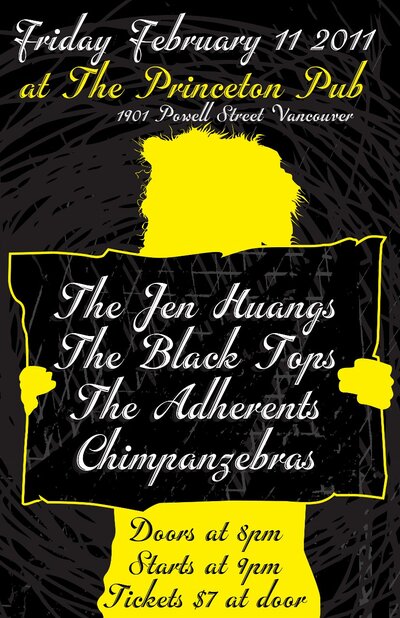 The Chimpanzebras, The Adherents, The Jen Huangs @ Princeton Pub Feb 11 2011 - Jun 27th @ Princeton Pub