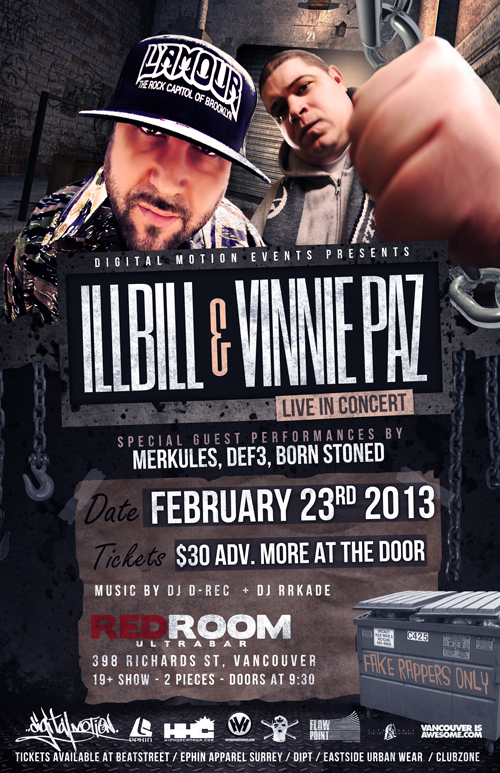 Underground rap legends: Vinnie Paz  (Jedi Mind Tricks), Ill Bill (La Coka Nostra) @ The Red Room Feb 23 2013 - Jun 18th @ The Red Room