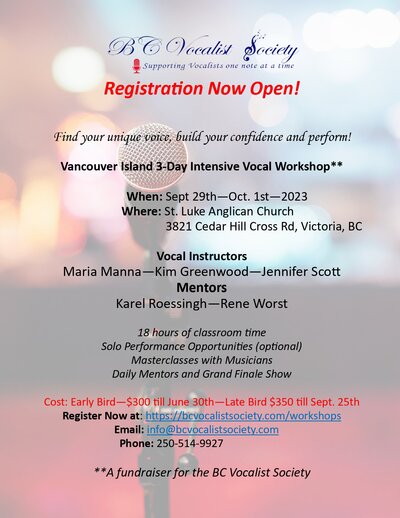 BC Vocalist Society Intensive Workshop - May 7th @ St. Luke's Anglcian Church-Hall
