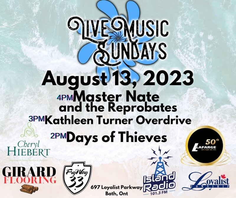 Live Music Sundays: Days Of Thieves, Kathleen Turner Overdrive, Master Nate &amp; The Reprobates @ Finkle's Shore Park Aug 13 2023 - May 1st @ Finkle's Shore Park