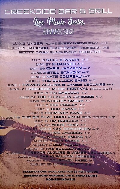 Jordy Jackson @ The Creekside Bar & Grill Aug 10 2023 - Apr 30th @ The Creekside Bar & Grill
