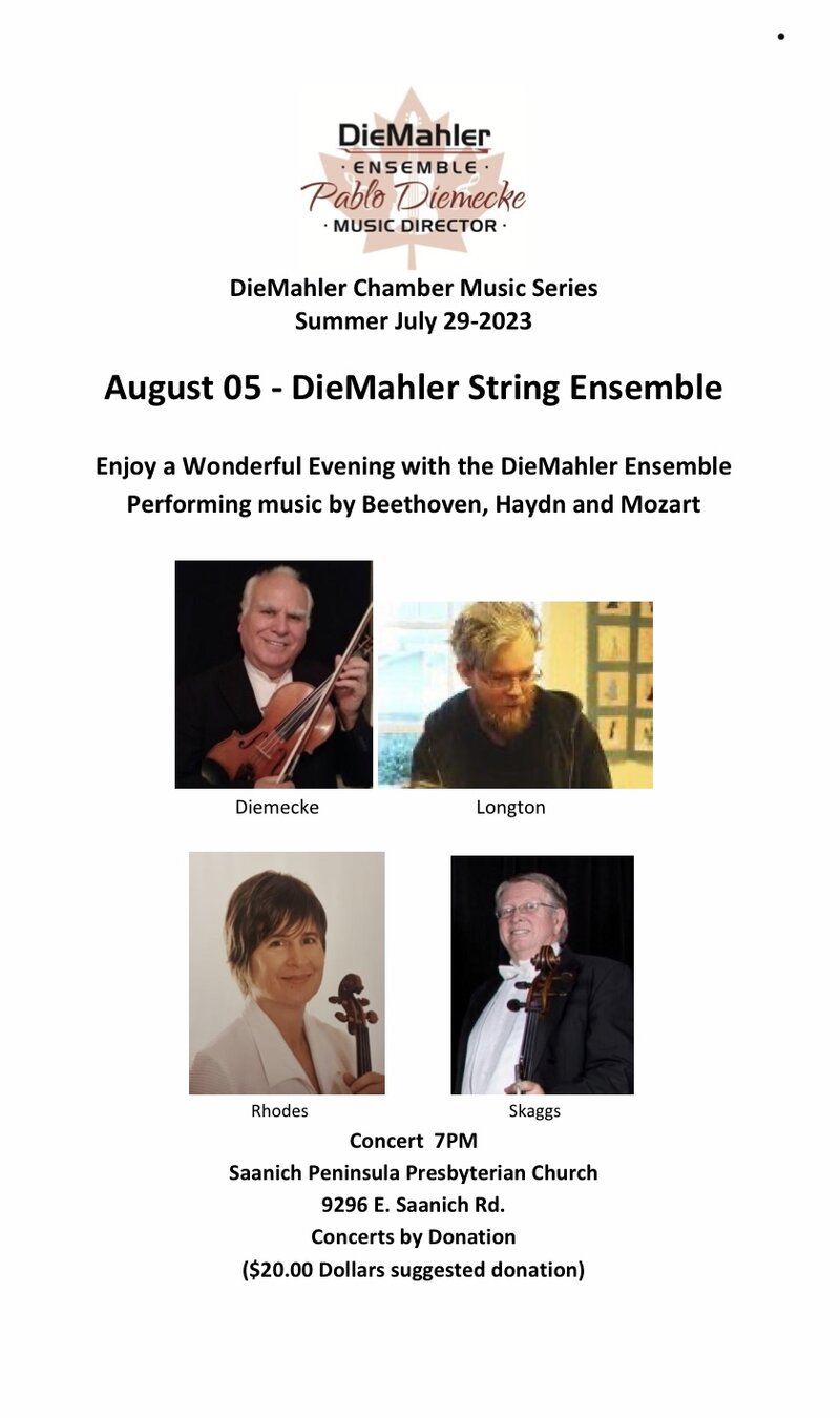 DieMahler Summer Chamber Music Series 2023 - May 28th @ Saanich Peninsula Presbiteryan Church