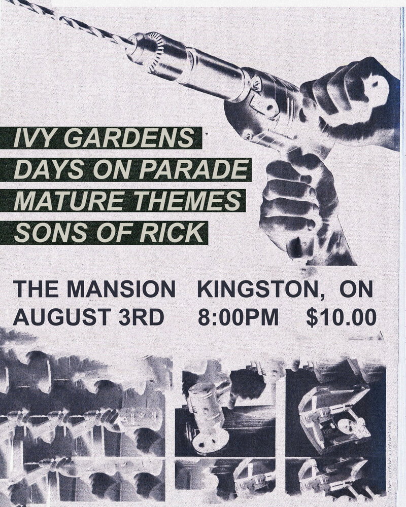 Sons of Rick, The Mature Themes, Days on Parade, Ivy Gardens @ The Mansion Aug 3 2023 - Apr 30th @ The Mansion