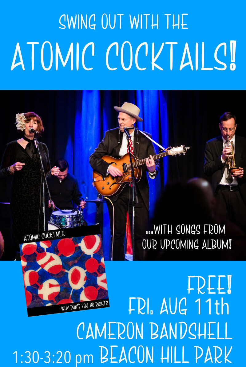 Slim Sandy's ATOMIC COCKTAILS swing out at the Bandshell! - May 6th @ Stage in the Park (Cameron Bandshell)