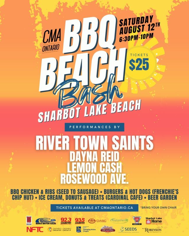 CMA Ontario BBQ Beach Bash: River Town Saints, Dayna Reid, Lemon Cash, Rosewood Ave. @ Sharbot Lake Beach - Aug 12, 2023