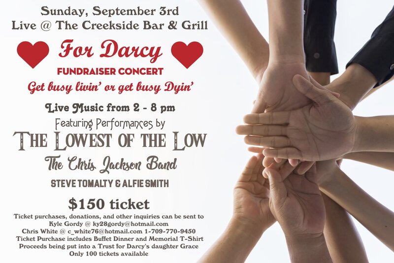 Fundraiser for Darcy: Lowest Of The Low, Christopher Jackson, Alfie Smith @ The Creekside Bar & Grill - Sep 03, 2023