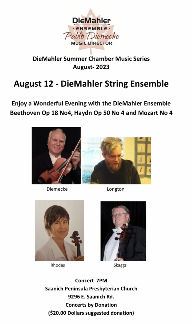 DieMahler Summer Chamber Music Series - May 28th @ Saanich Peninsula Presbiteryan Church