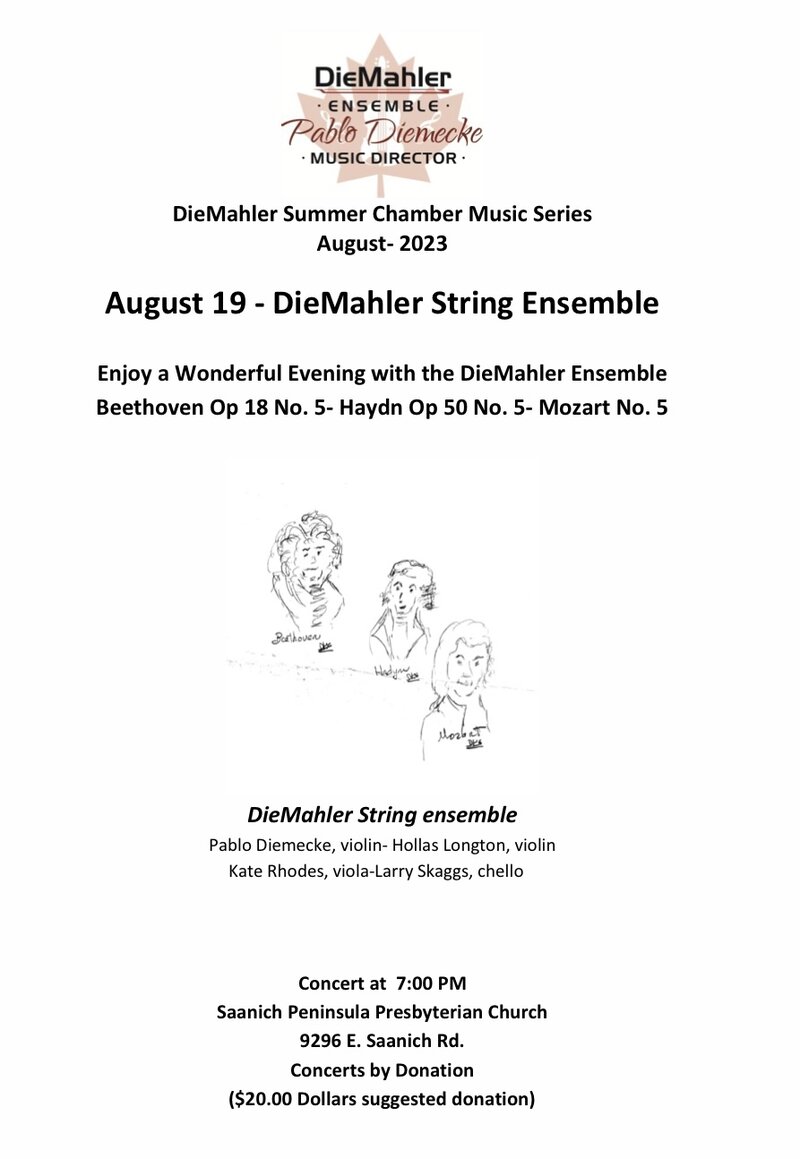 DieMahler Summer Chamber Music Series - May 28th @ Saanich Peninsula Presbiteryan Church