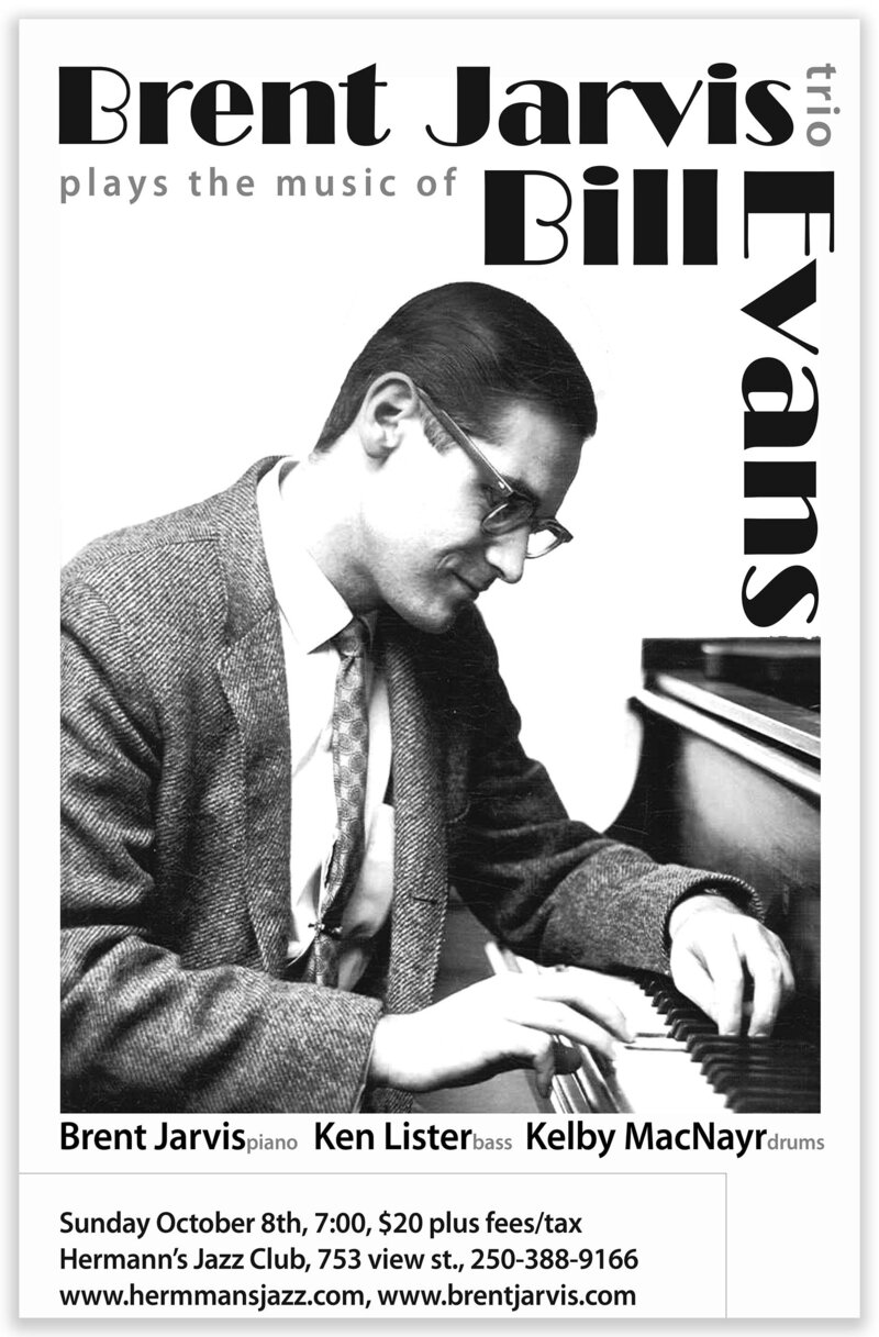 Brent Jarvis Trio plays the music of Bill Evans - May 7th @ Hermann's Jazz Club