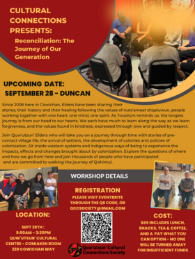 Reconciliation: Journey of our Generation workshop - Jun 23rd @ Quw'utsun' Cultural and Conference Centre