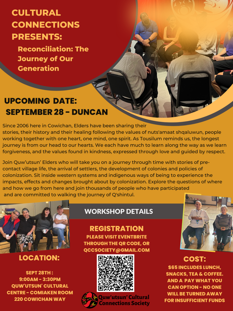 Reconciliation: Journey of our Generation workshop @ Quw'utsun' Cultural and Conference Centre - Sep 28, 2023