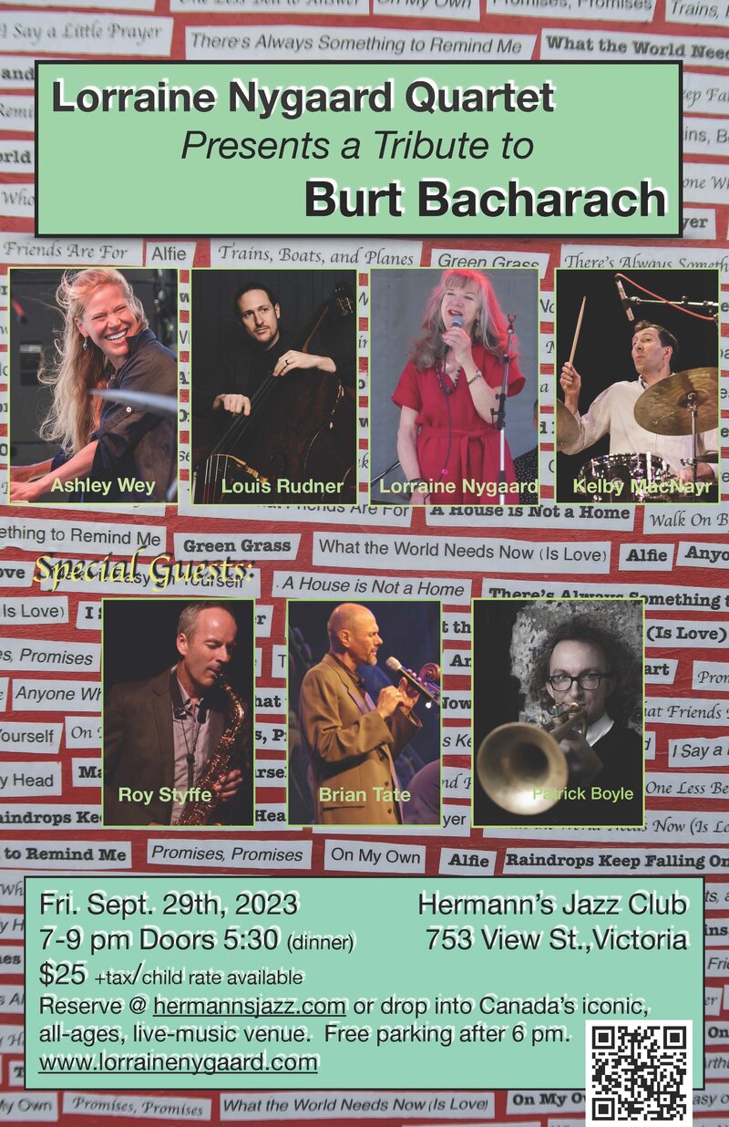 Lorraine Nygaard Quartet presents A Tribute to Burt Bacharach - May 7th @ Hermann's Jazz Club