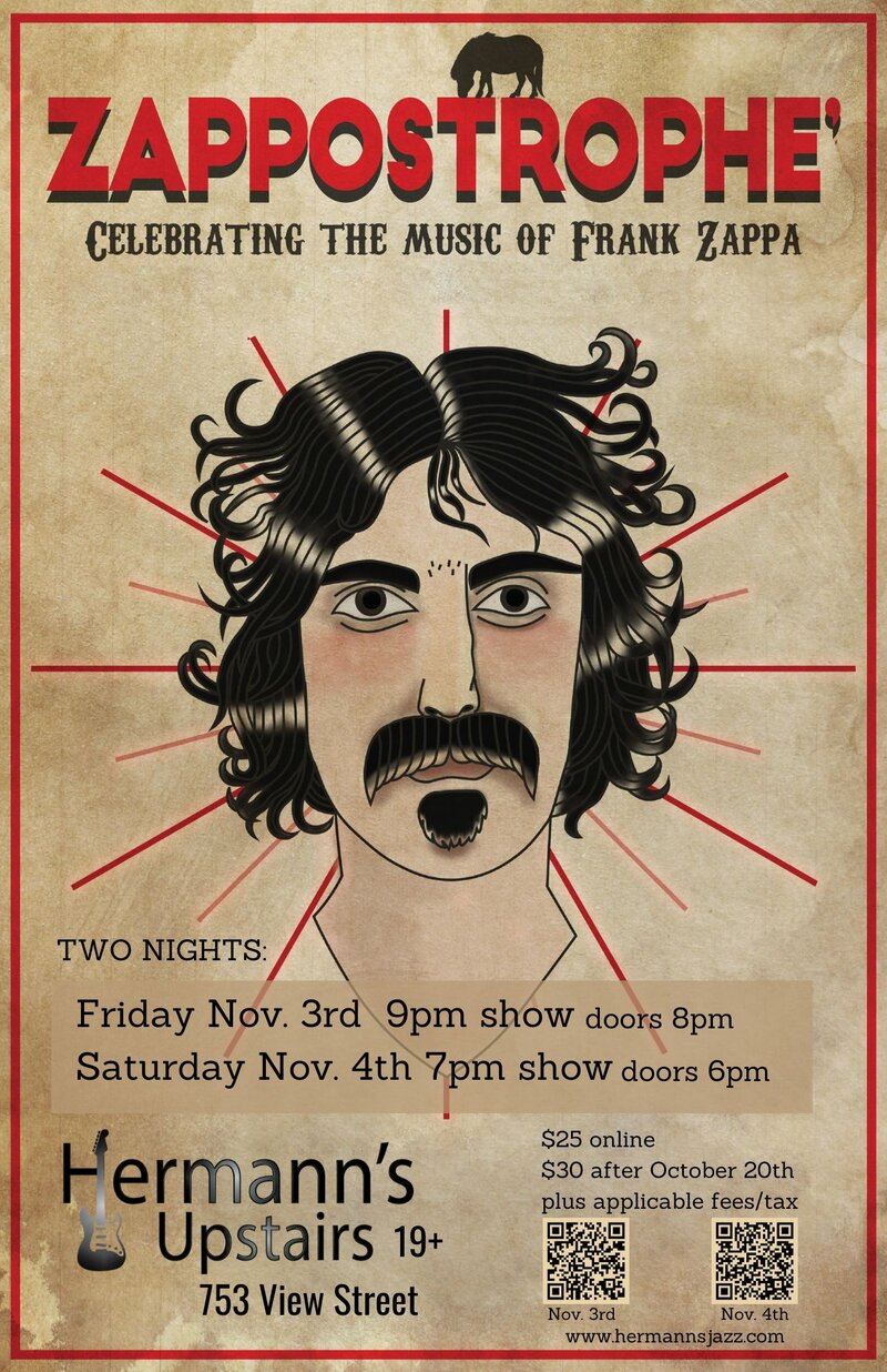 Zappostrophe' celebrating the music of Frank Zappa - Jun 5th @ Hermann's Upstairs