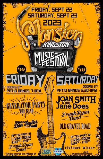 The Mansion Music Festival: Generator Party, Dan Taylor Band, Frank Ryan & Havona, Joan Smith & the Jane Does, Vivienne Wilder @ The Mansion Sep 23 2023 - May 2nd @ The Mansion