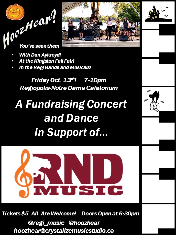 Fundraiser in Support of Regi Music!: HoozHear? @ Regiopolis Notre-Dame Catholic High School Oct 13 2023 - May 7th @ Regiopolis Notre-Dame Catholic High School