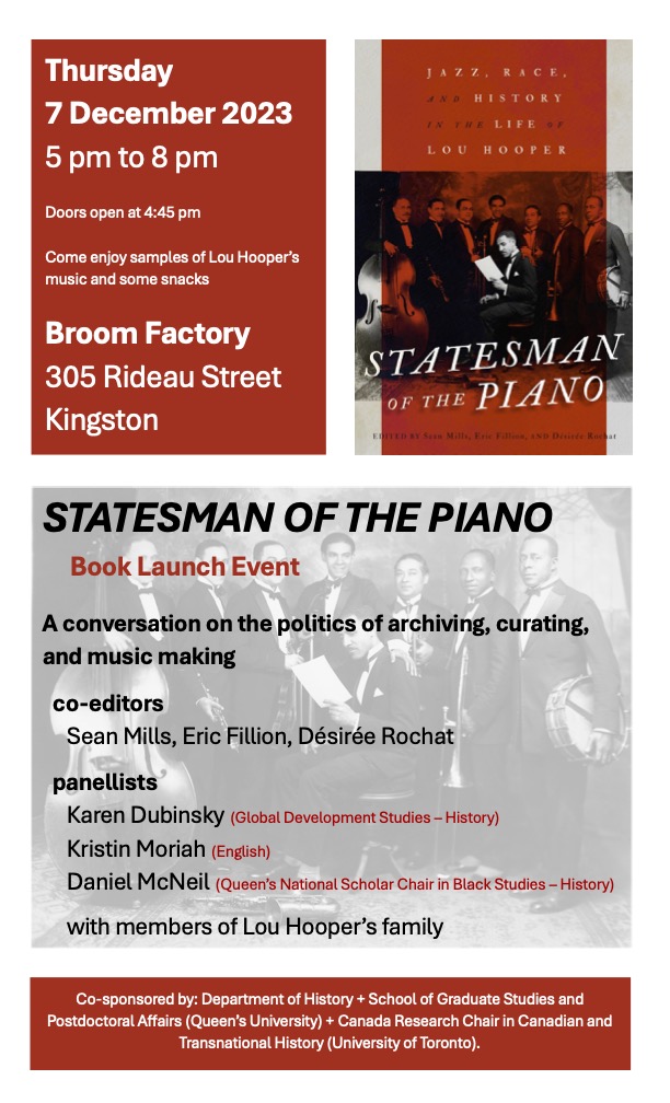 Statesman of the Piano: Jazz, Race, and History in the Life of Lou Hooper - May 11th @ Broom Factory