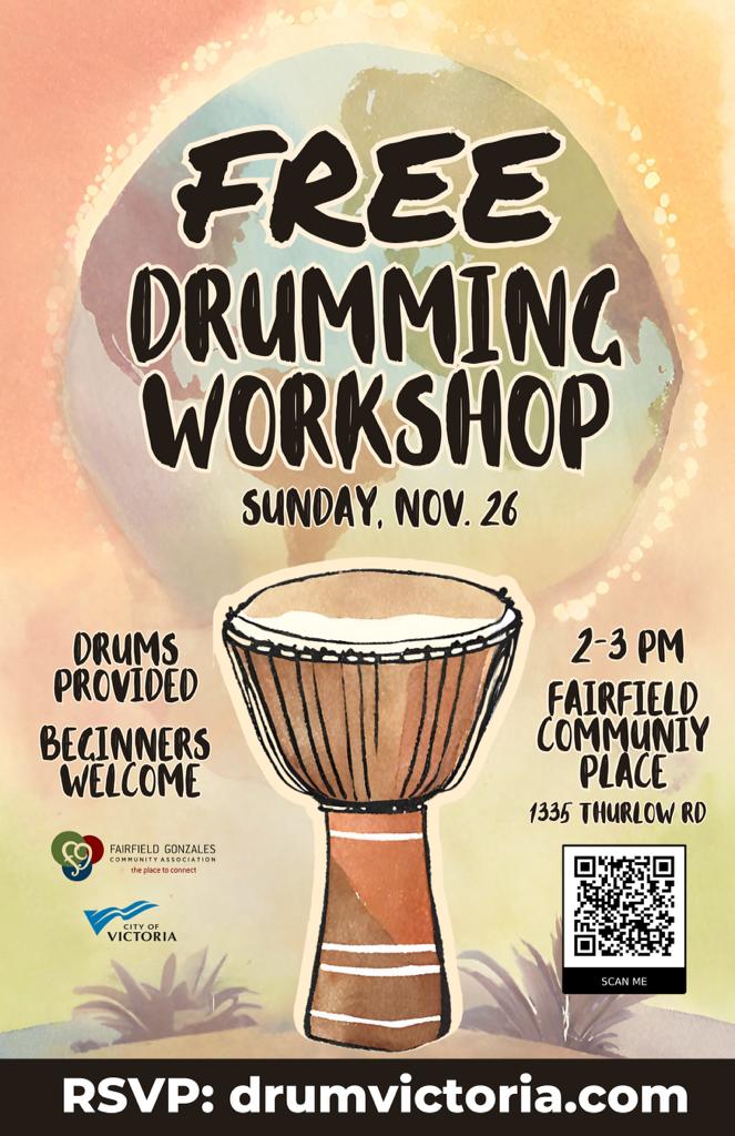 Free drumming workshop - May 7th @ Fairfield Gonzales Community Association