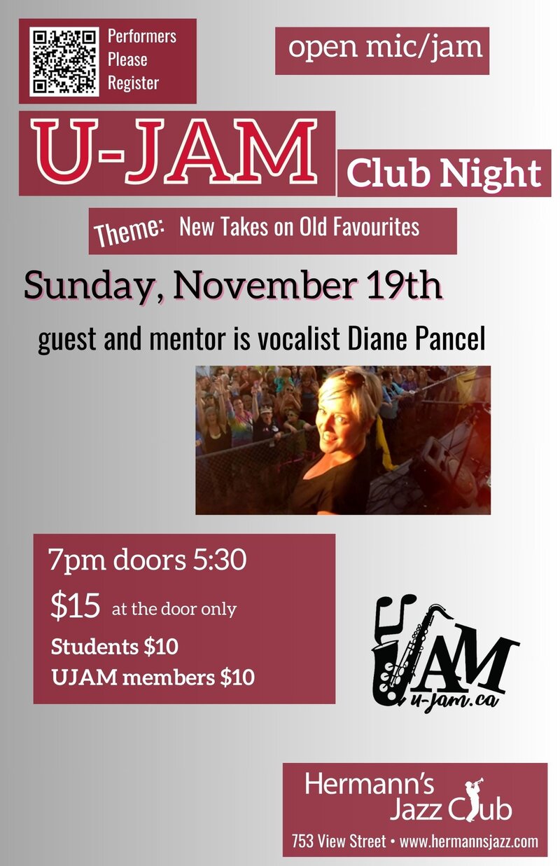 U-JAM Club Night: Guest mentor Diane Pancel - Jun 4th @ Hermann's Jazz Club