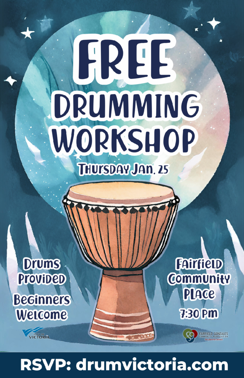 Free Drumming Workshop @ Fairfield Gonzales Community Association - Jan 25, 2024