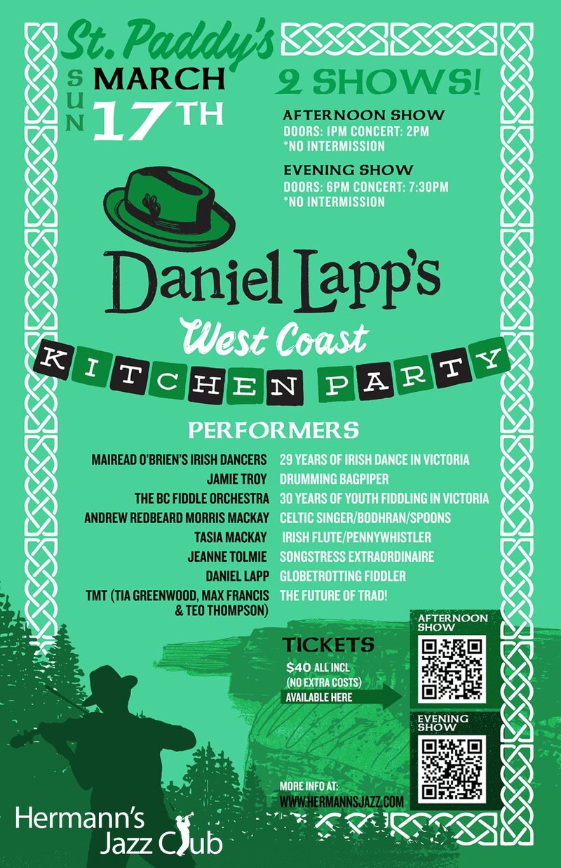 Daniel Lapp's St. Patrick's Day Celebration | 7:30pm show - May 7th @ Hermann's Jazz Club