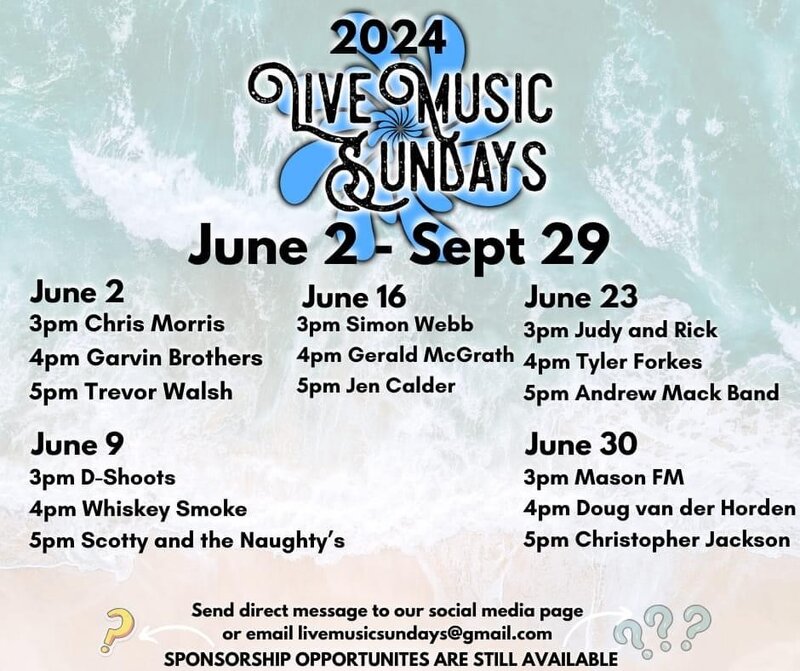 Live Music Sundays: Jen Calder, Gerald McGrath, Simon Webb @ Finkle's Shore Park Jun 16 2024 - May 6th @ Finkle's Shore Park