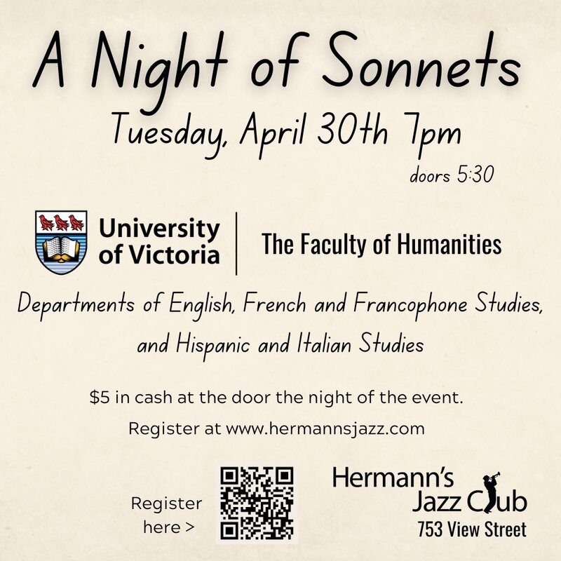 A Night of Sonnets | UVic Faculty of Humanities - May 7th @ Hermann's Jazz Club