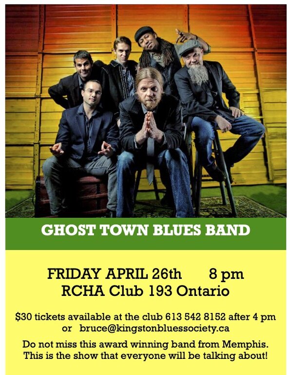 KBS Presents: Ghost Town Blues Band @ The Club at the R.C.H.A. Apr 26 2024 - May 7th @ The Club at the R.C.H.A.