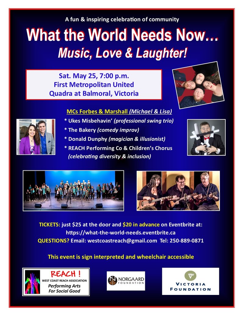 WHAT THE WORLD NEEDS NOW...Music, Love & Laughter! - May 6th @ United Commons (First Metropolitan United Church)