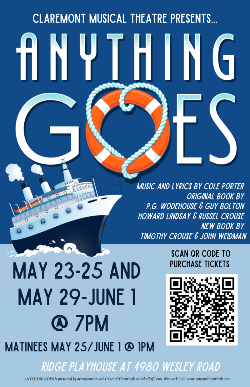 Anything Goes: the musical @ Ridge Playhouse at Claremont Secondary Jun 1 2024 - Jun 17th @ Ridge Playhouse at Claremont Secondary