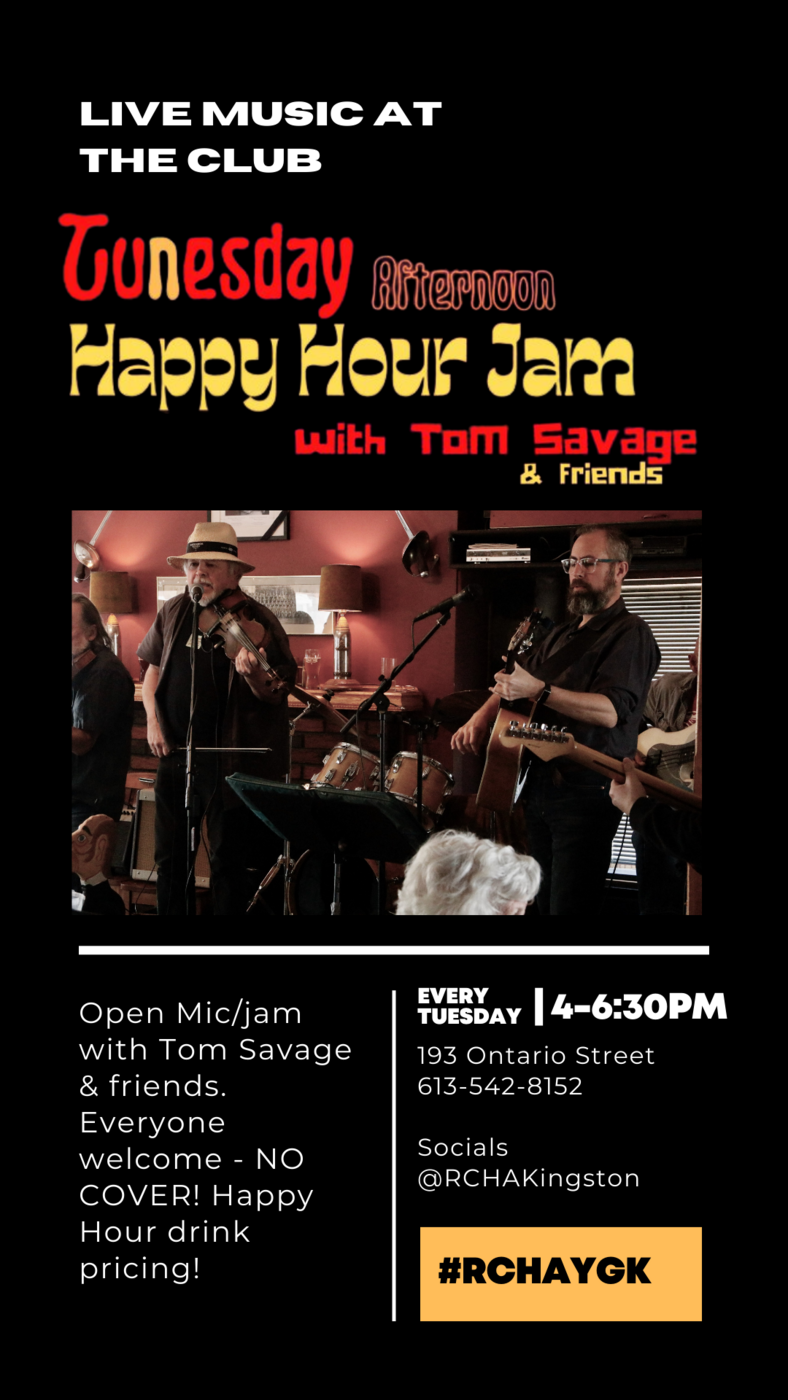 Tom's TUNESday Afternoon Happy Hour Jam - Jun 6th @ The Club at the R.C.H.A.
