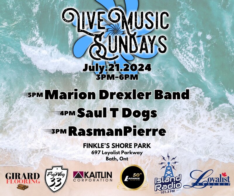 Live Music Sundays: Marion Drexler Band, Saul T. Doggs, Rasmanpierre @ Finkle's Shore Park Jul 21 2024 - May 6th @ Finkle's Shore Park