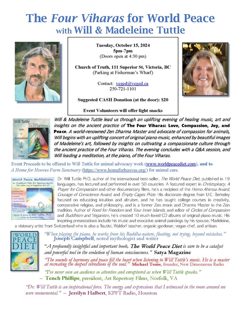 The Four Viharas for World Peace with Will & Madeleine Tuttle - May 6th @ Church Of Truth