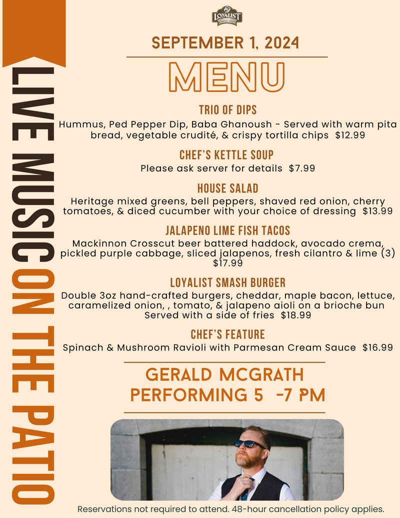 Live Music on the Patio: Gerald McGrath @ Loyalist Country Club - Sep 01, 2024