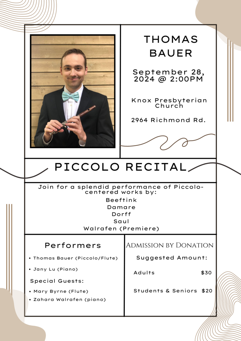 Thomas Bauer Piccolo Recital - May 7th @ Knox Presbyterian Church