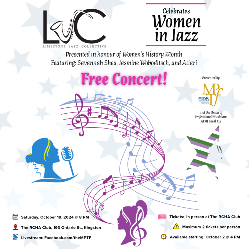 Limestone Jazz Collective Celebrates Women in Jazz! - May 6th @ The Club at the R.C.H.A.