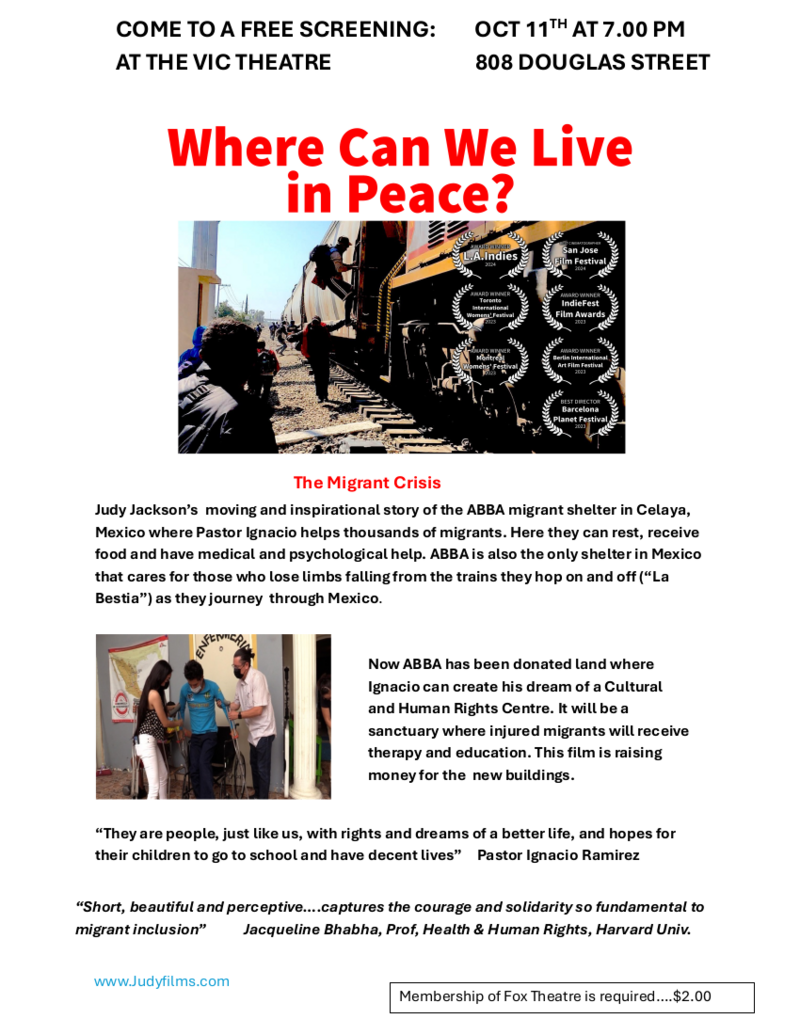 Where Can We Live in Peace? - Jun 18th @ Vic Theatre
