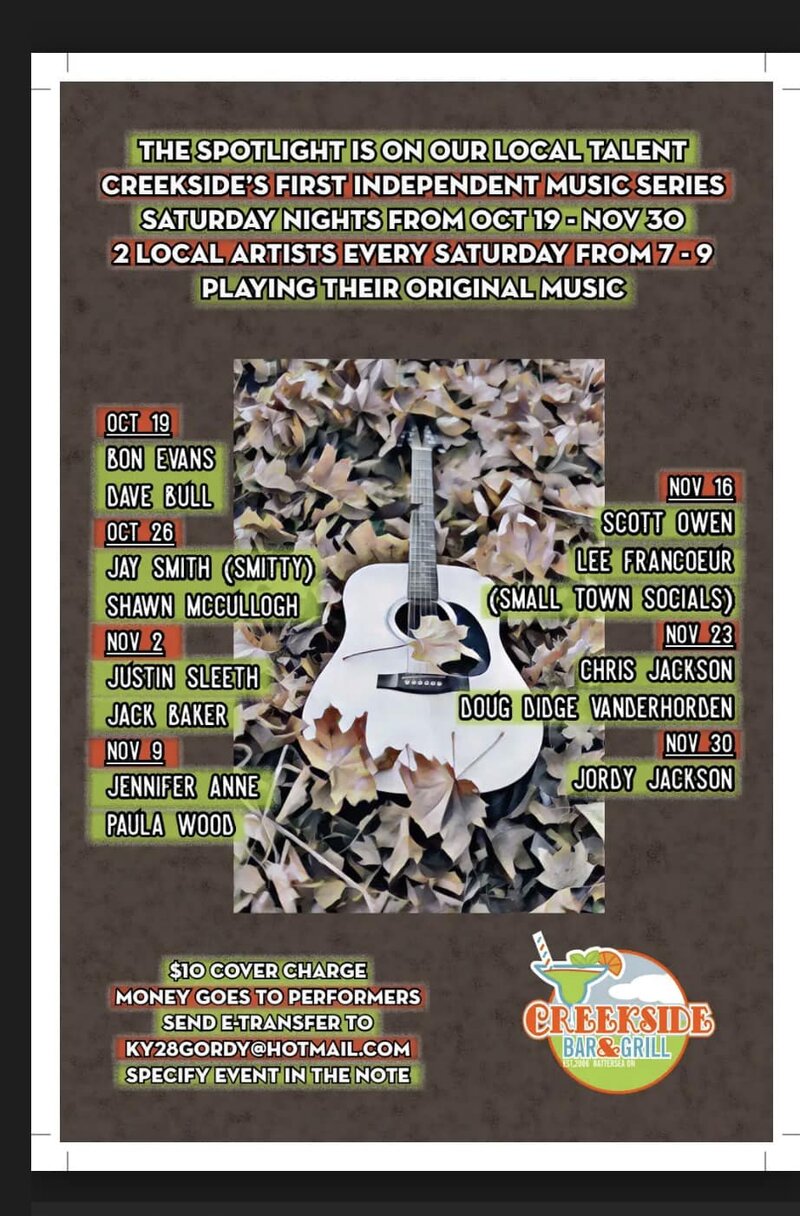 Bon Evans, Dave Bull @ The Creekside Bar & Grill Oct 19 2024 - May 1st @ The Creekside Bar & Grill
