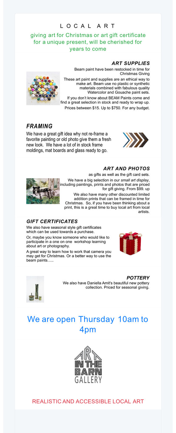 ALL ABOUT CHRISTMAS - May 7th @ Art In The Barn Gallery