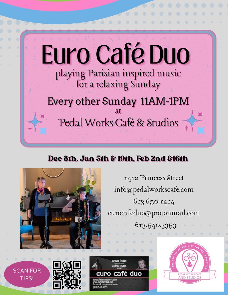 Parisienne Inspired Sunday Music with Euro Café Duo @ Pedal Works Café & Studios - Jan 19, 2025