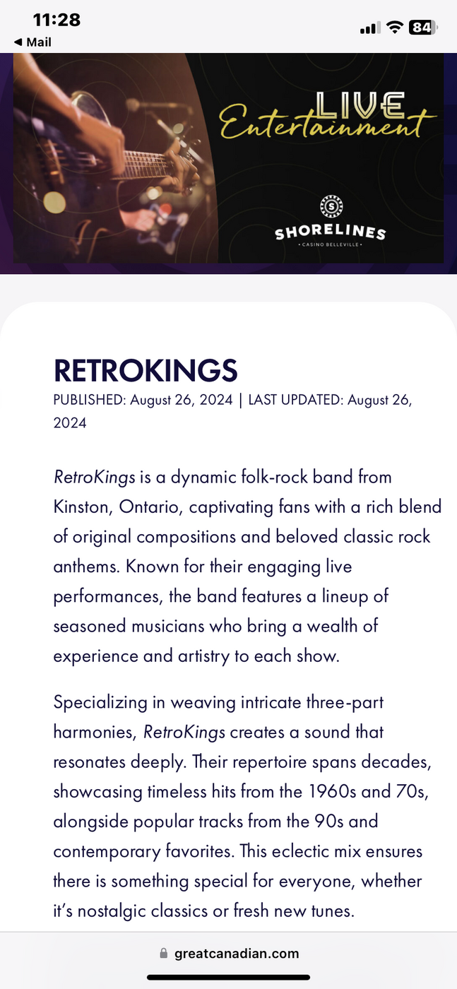 The RetroKings - Valentines Day Special - May 13th @ Shorelines Casino